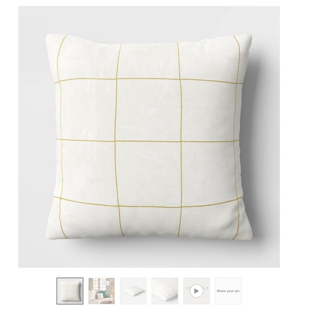 Threshold Velvet Windowpane Square Throw Pillow Cream